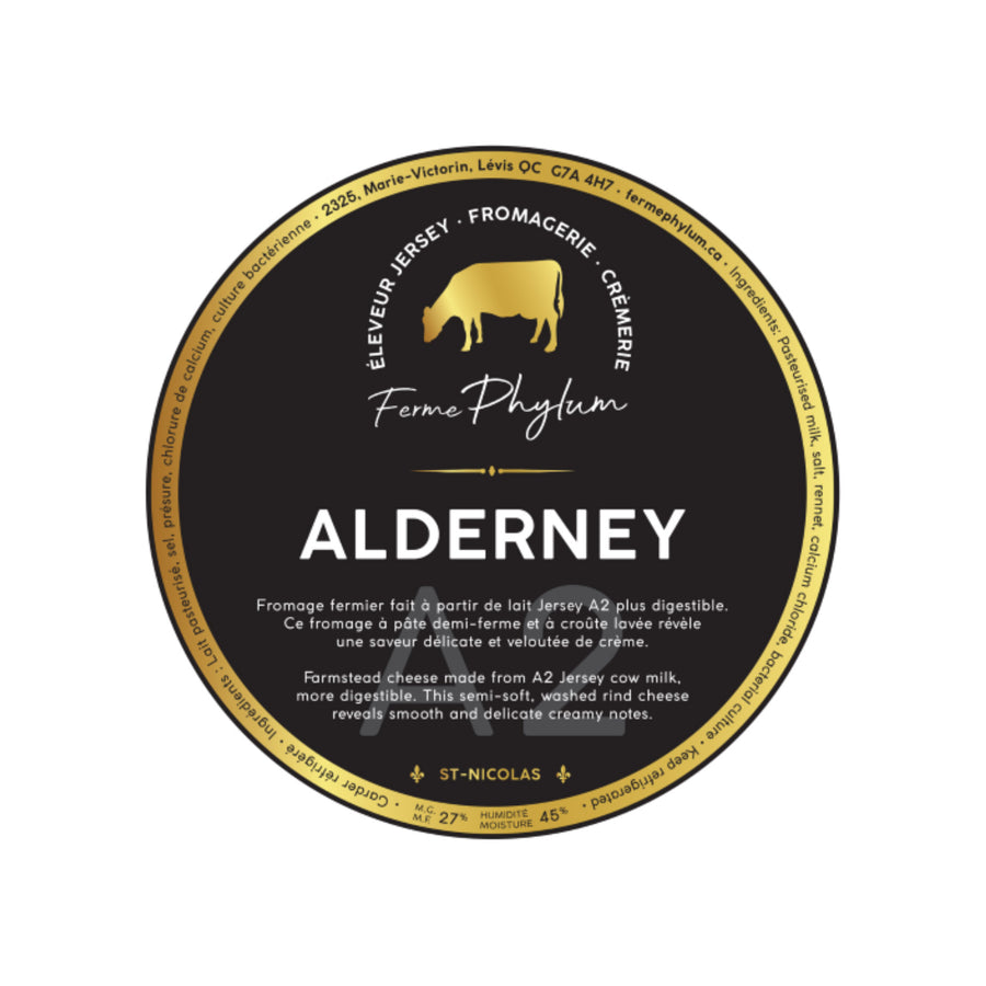 Étiquette, Fromage Alderney au lait de Jersey