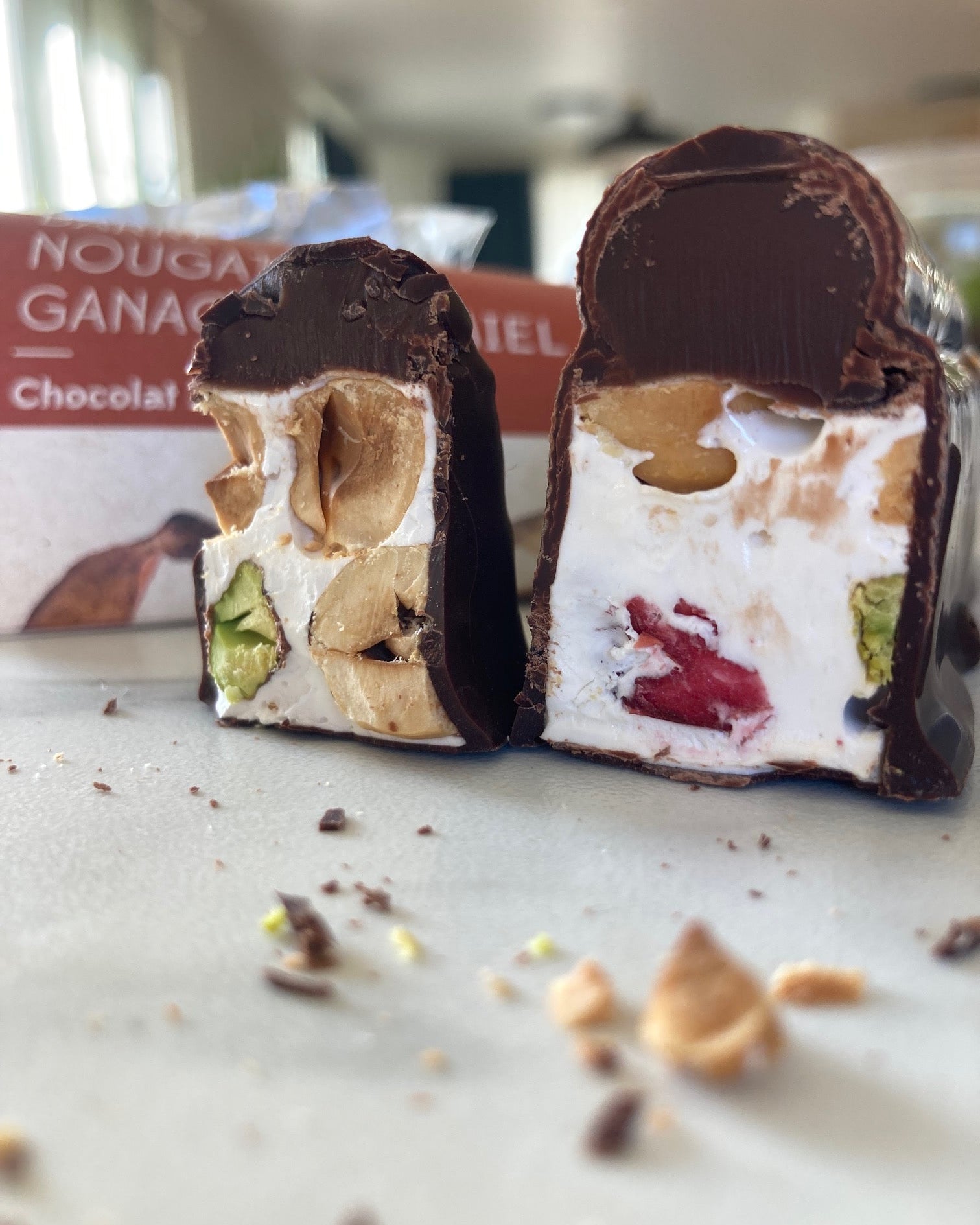 Barre nougat, ganache au miel et chocolat noir de Cabane sur le roc
