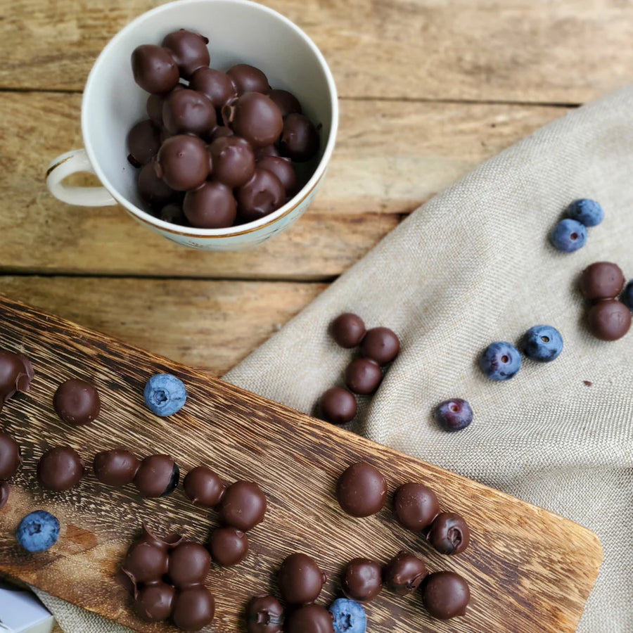 Bleuets enrobés de chocolat noir 70%