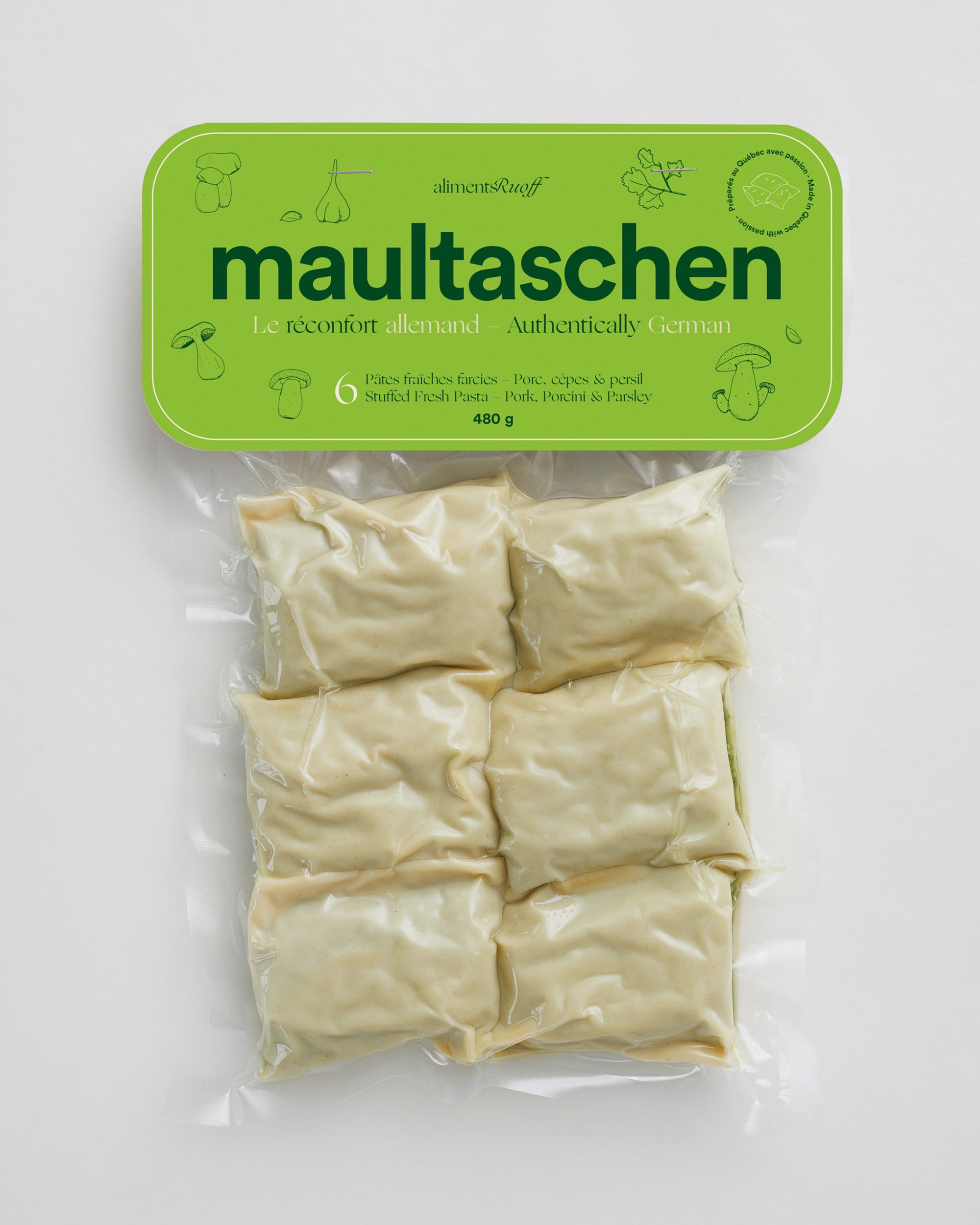 Maultaschen au porc, cèpes et persil des Aliments Ruoff