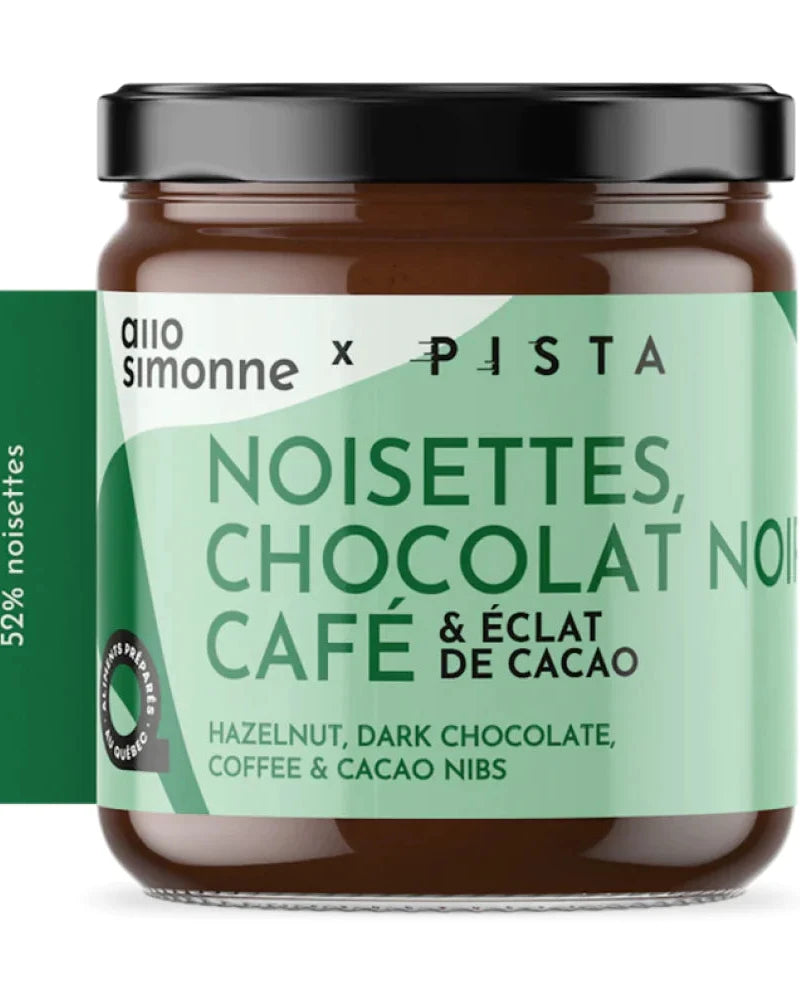 Tartinade Noisettes, chocolat noir, café & éclats de cacao par Allo Simonne et Café Pista