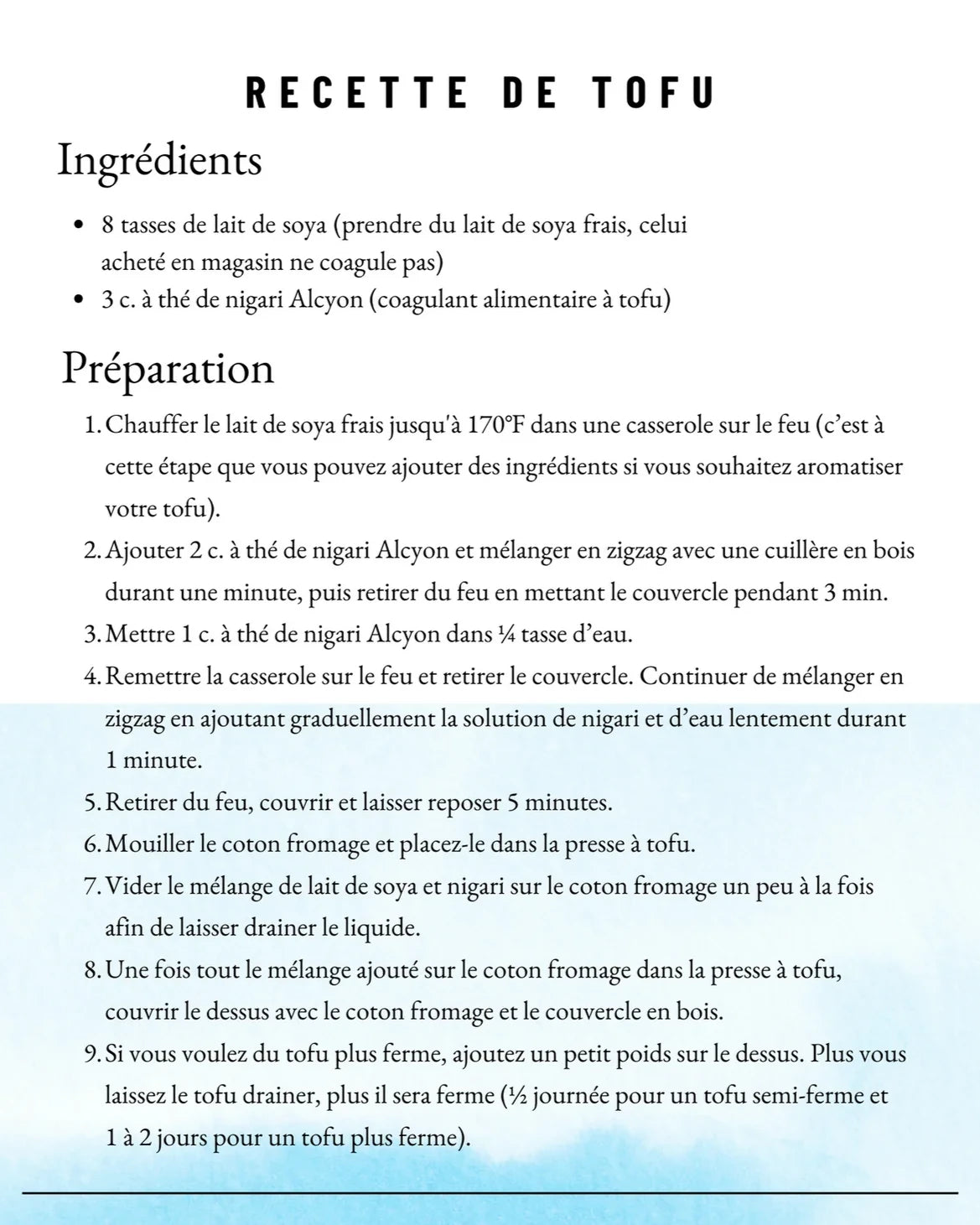 Recette de tofu avec le nigari d'Alcyon