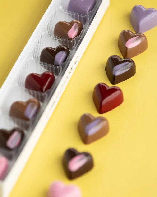 Boîte coeurs chocolat caramel et praliné