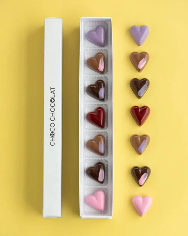 Boîte coeurs chocolat caramel et praliné