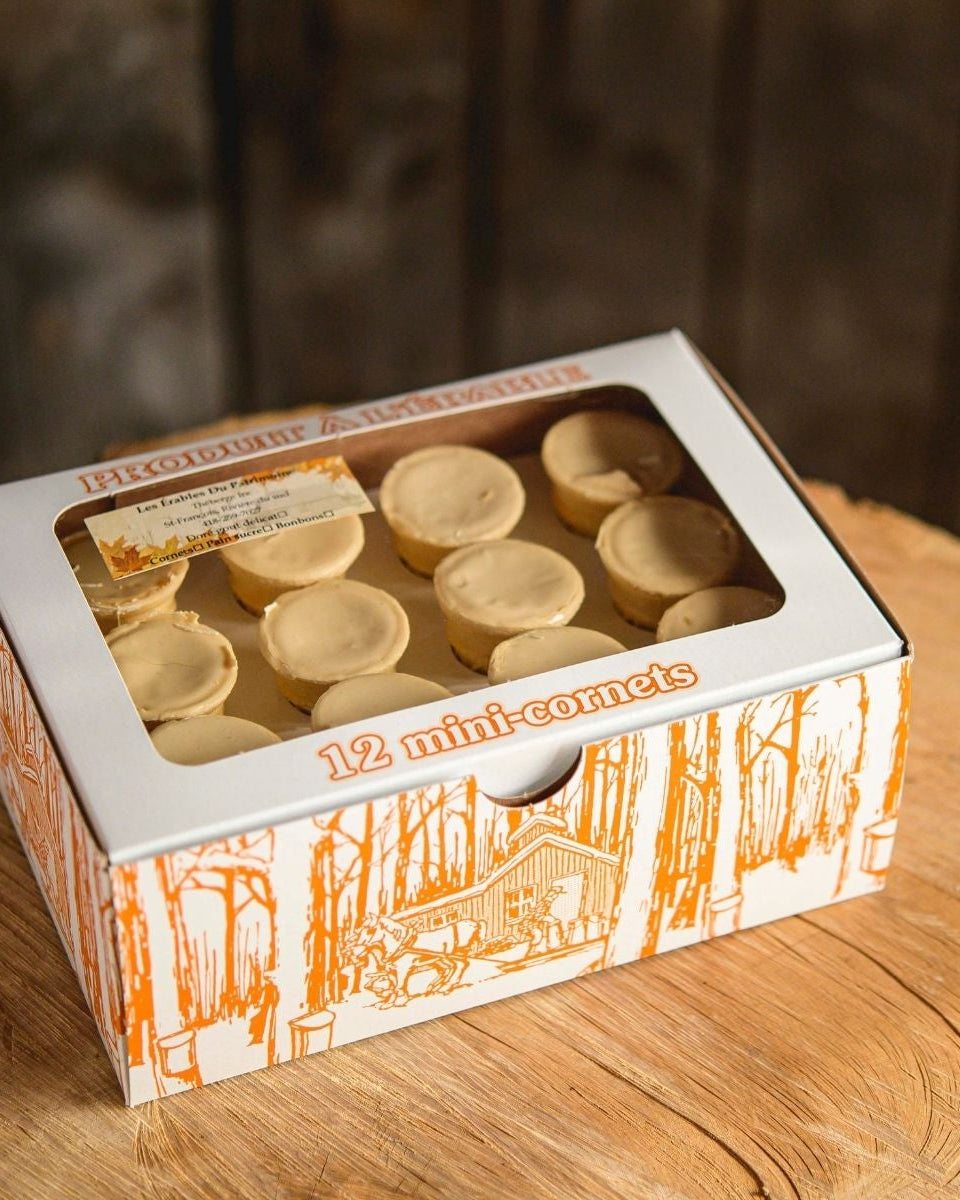 Boîte de 12 cornets au beurre et à la tire d'érable de l'artisan Trace érable et territoire