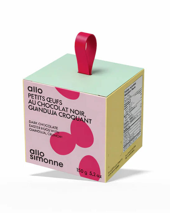 L'emballage des petits oeufs au chocolat gianduja croquant de l'entreprise Allo Simonne.