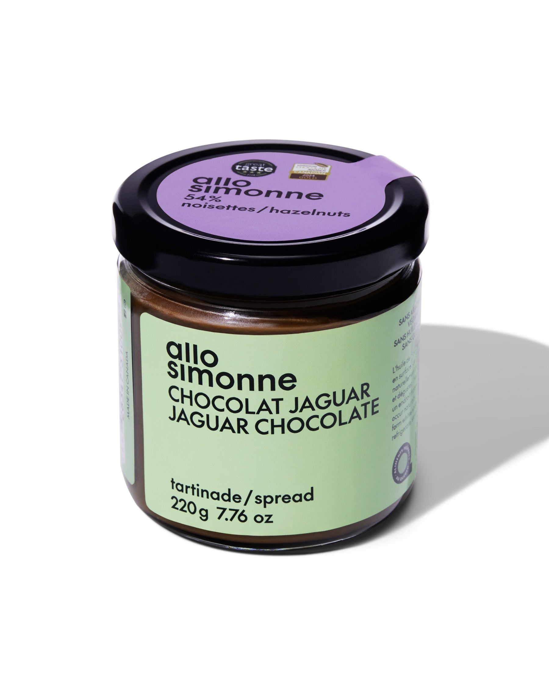 Un pot de tartinade chocolat jaguar d'Allo Simonne.