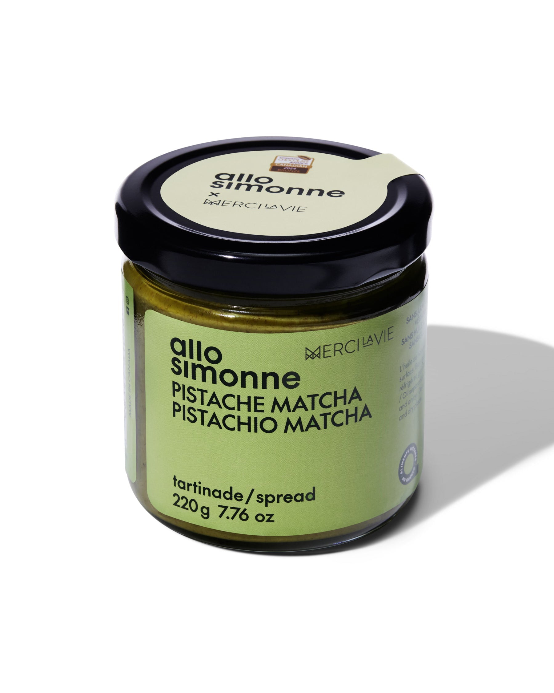 Un pot de tartinade pistache et matcha d'Allo Simonne.