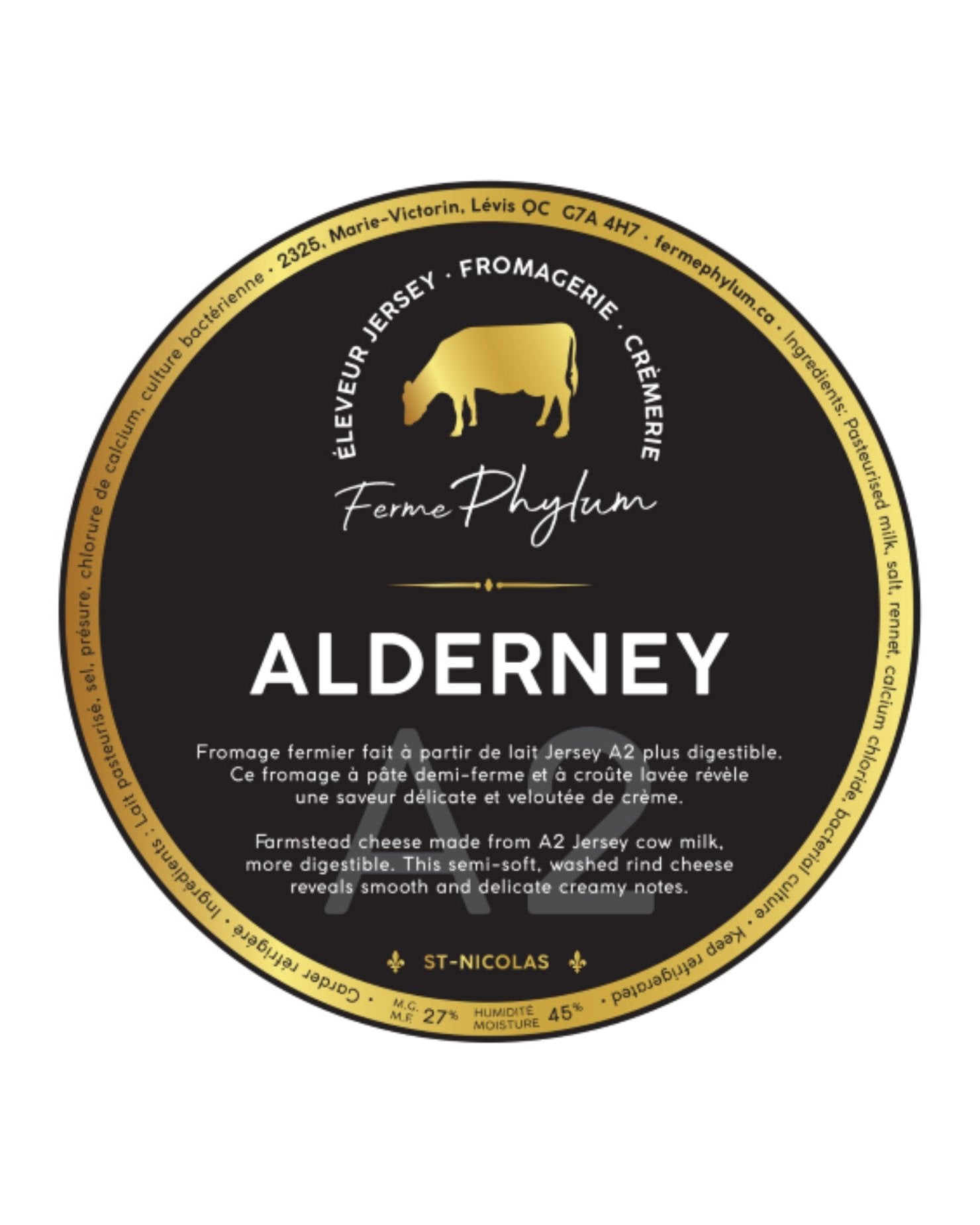 Étiquette, Fromage Alderney au lait de Jersey