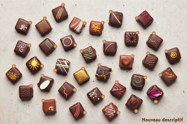 34 saveurs disponibles pour les Boîte de 6 bouchées chocolatées découverte par Fays